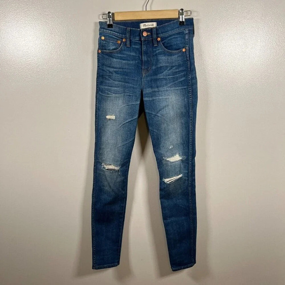 Madewell 9” High Rise Skinny Jeans Size 25 Tall Distressed Medium Wash F2605 - Picture 1 of 12
